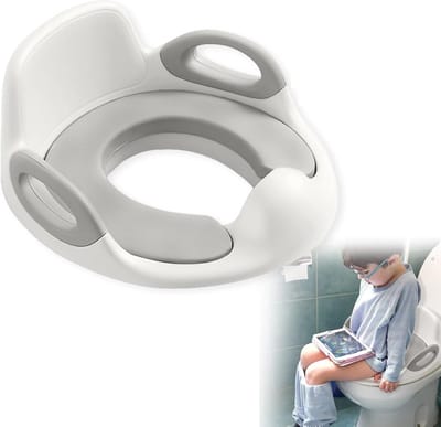 Kinder Toiletbril - Potjestrainer Baby - Zindelijkheidstraining - Met Handgrepen Rugleuning - 3.3 x 3.7 x 2.51 cm - Wit Grijs