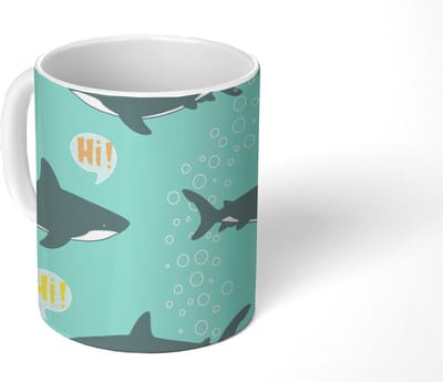 Mok - Koffiemok - Patronen - Water - Haai - Jongens - Jongetje - Kind - Kids - Mokken - 350 ML - Beker - Koffiemokken - Theemok