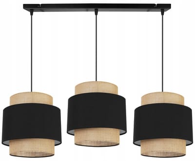 Boho Hanglamp Jute 3-lichts Zwart/Beige - Verstelbaar