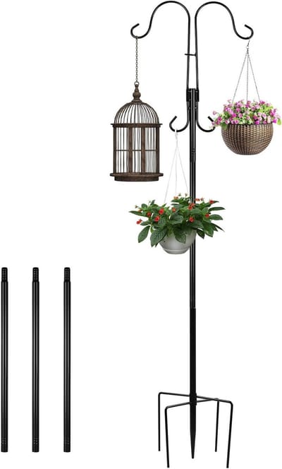 Dubbele herdershaak 240 cm roestbestendig metaal voor solarverlichting, kleerhanger, lantaarns en vogelhuisje