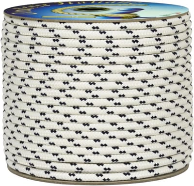 Nautische polyester kabel 5 mm - 50 m - wit met blauwe markering