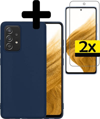 Hoesje - Met 2x Screenprotector - Geschikt voor Samsung Galaxy A53 - Sterk & Shockproof - Back Cover - Siliconen Case - Telefoon Hoes - Telefoonhoesjes - Donkerblauw