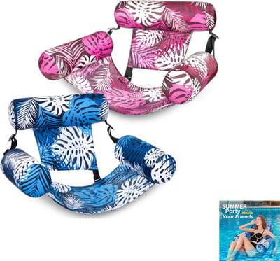 Set van 2 stuks - Opblaasbare ligstoel - Opblaasbare zwembadmat voor volwassenen - Opblaasbaar drijfbed - Zwemring met hoes - Verdikt voor volwassenen - Geschikt voor zomerfeesten, strand en andere wateractiviteiten - Blauw + Roze