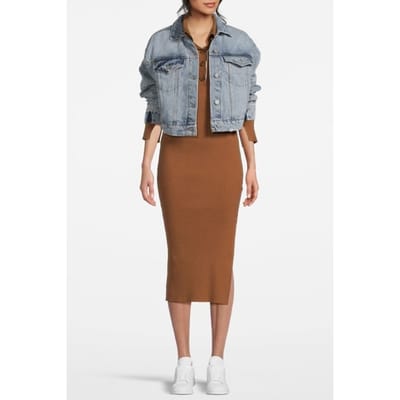 Scotch & Soda Henley Mock Neck Dress Medium Brown W/ Ivory Contrast Taglia: L | Abiti Midi Outlet | Donna | Marrone