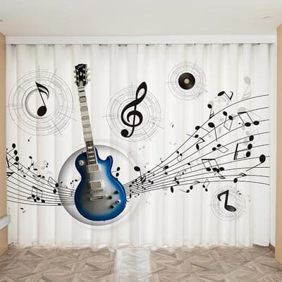 Op Maat Gemaakte Gordijn Modern Ontwerp Eenvoudig Muziekinstrument Noten Piano Viool Creatieve Muziekklas Lokaal Pianowinkel Dansstudio Gordijn 100W130H(CM)40x51in&Grommet Top