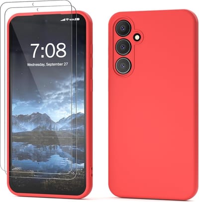 Hoesje Geschikt Voor Samsung Galaxy S23 FE Hoesje siliconen Rood zacht siliconen hoesje TPU backcover - Met Screenprotector - 2 stuks