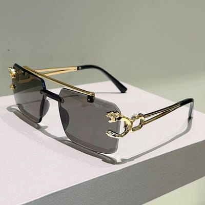 Randloze Vierkante Zonnebril Heren Mode Vintage Dubbele Neusbrug Shades Dames Trendy Luxe Merk Design Verloop Zonnebril golden