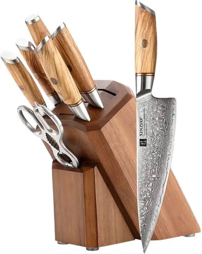 Xinzuo B37 Damascus series - 8-delige messenset met messenblok