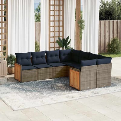vidaXL - 8-delige - tuinbankset - met - kussens, - grijs - polyrotan