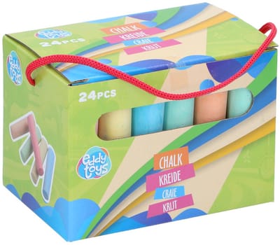 Eddy Toys Stoepkrijt 24 Stuks - 30025 - 10,5x2,5x2,2 cm - Krijt Assorti Kleuren met Draagkoord - Stoepkrijt voor Buiten en Straat - Set in Kartonnen Doos