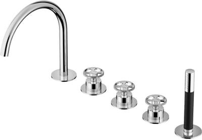 Hotbath Cobber @ Work 5 Gats Badrandcombinatie - 2 Knops Mengkraan met Draaibare Uitloop - Omstel en Handdouche - Chroom