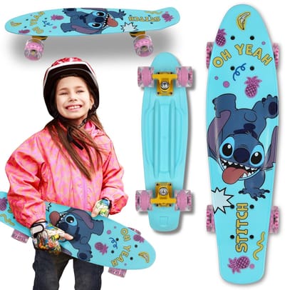 DISNEY Stitch kinder skateboard 55cm, zonder pedalen, licht, STABILITEIT tot 50 kg.