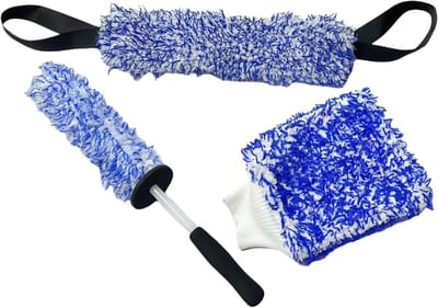 Autovelgenborstel set - Microvezel borstels - Voertuig reinigen - Krasvrije reiniging - 3-delig - Blauw