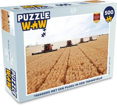 Puzzel Trekkers met een ploeg in een tarweveld - Legpuzzel - Puzzel 500 stukjes