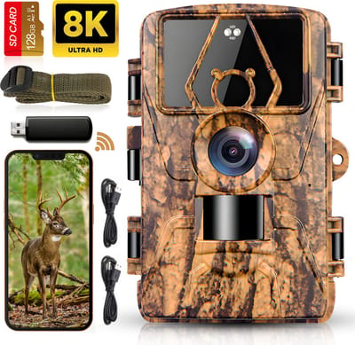 Frasco® Wildcamera met Nachtzicht - 8K Ultra HD - 60MP - Met WiFi & App - Incl. 128GB SD kaart - Waterdicht - Wildlife - Waterdicht