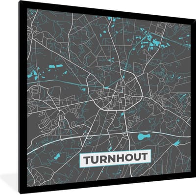 Fotolijst incl. Poster - Stadskaart – Grijs - Kaart – Turnhout – België – Plattegrond - 40x40 cm - Posterlijst