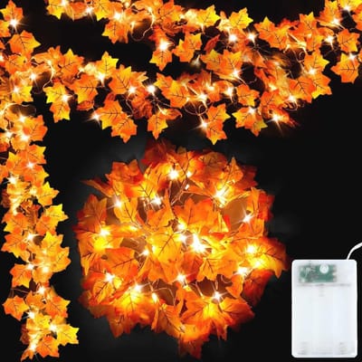 Lichtgevende Herfstslijn met 20 LED's van 3 meter - Esdoornblad Decoratie voor Halloween en Thanksgiving