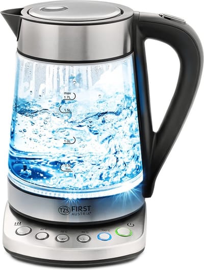 TZS First Austria Waterkoker - Glas - Elektrisch 1.7L - met LED - 2200W - Glazen Waterkoker