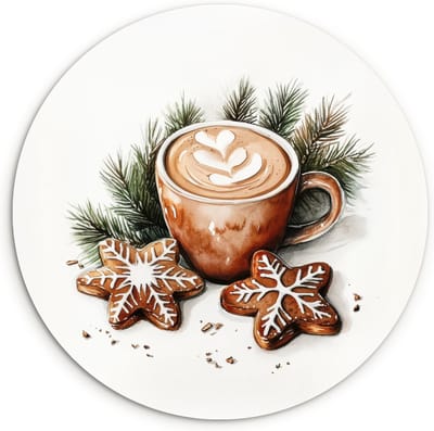 WallCircle® Wandcirkel 30x30 cm - Muurcirkel Koffie - Koek - Winter - Art - Kerst - Muurdecoratie woonkamer - Wanddecoratie keuken - Kamer decoratie accessoires - Ronde schilderijen