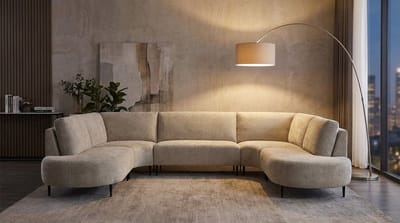 U-Bank 5-Zits – House&Garden Milano Elite Design Hoekbank XXL – Naturel Chenille – Luxe U-Vorm Bank met Zwart Metalen Poten – Moderne Loungebank 350x232x72 cm – Comfortabele Gezinsbank