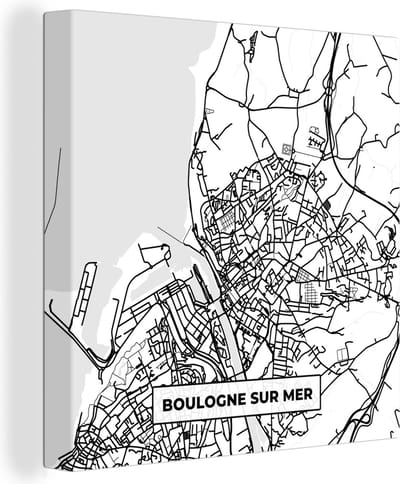 Canvas Schilderij Boulogne sur Mer - Stadskaart - Plattegrond - Kaart - Frankrijk - Zwart wit - 20x20 cm - Wanddecoratie