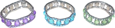 Armbanden met strass en bolletjes paars-blauw-groen set van 3 stuks.