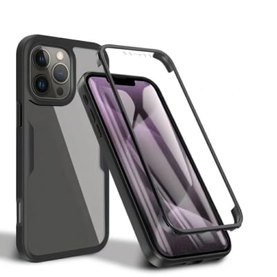 Zwart transparant telefoon hoesje geschikt voor iPhone 13 Pro – schokbestendige case met voor en achterkant bescherming – full body cover – harde rand en doorzichtig design – dames en heren