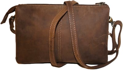 Oi Hunter bruin lederen damestasje 3 vaks / Schoudertasje met 3 vakken afgesloten met een rits / ladies bag zeer soepel leer / bruin leer / 553H