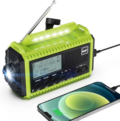 Noodradio - Zonneradio - Zwengelradio - Draagbare - Oplaadbare - met LED-zaklamp - Leeslamp - DAB+/FM - Dynamo-radio - IPX4 - 5000mAh - SOS-alarm - Geschikt voor Wandelen - Kamperen - Outdoor - Noodsituatie - Groen