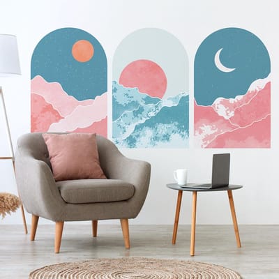 Vooraf gelijmd vliesbehang met gigantische muurschilderingen - 3 BOGEN BEKIJKEN HET LEVEN DOOR ROZE OGEN - 155x120cm