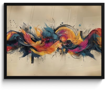 Poster in lijst - Fotolijst 80x60 cm - Posters - Explosie - Kleurrijk - Vormen - Abstract - Posterlijst zwart - Decoratie - Wanddecoratie woonkamer - Muurdecoratie slaapkamer