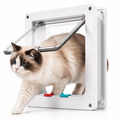 BOTC Kattenluik - Kattenluiken - 4 Openingsmodi - Kattendeur - Waterdicht - voor Grote & Kleine katten - Binnen & Buiten deuren - 23.5x25.5x5.5 cm - Wit