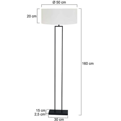 Zwarte vloerlamp Stang 3851ZW met E27 fitting, metalen voet en witte grof linnen kap (50 cm) - Steinhauer Decoratief Binnen