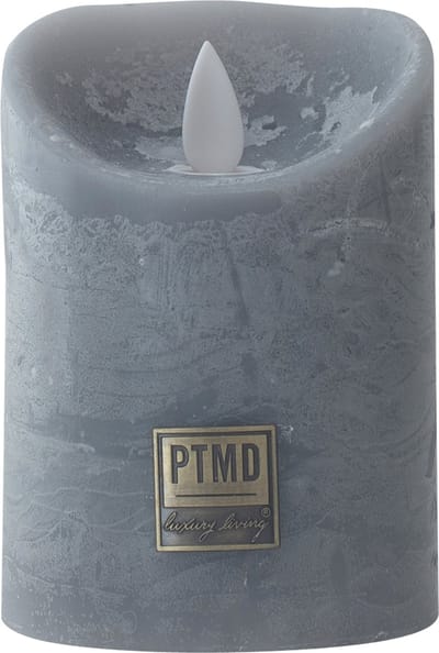 PTMD LED Kaars rustiek licht grijs 10 x 10 x 15 cm. - PTMD LED Light Candle rustic suede grey moveable flame