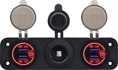 ProRide 12V USB Autolader 2 Poorten - QC3.0 - Voltmeter en 12V/24V Sigarettenplug - Drievoudig inbouw