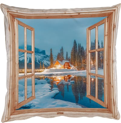 Sierkussens - Kussentjes Woonkamer - 50x50 cm - Winterlandschap - Natuur - Huis - Bergen - Doorkijk - Raam