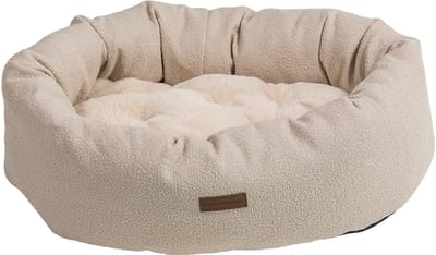 animal boulevard - hondenmand XS 60 x 45 x 18 cm - ovaal - bouclé beige met zacht pluche kussen ** + ** fleece dekentje van 50 x 75 cm