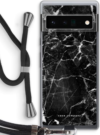 Case Company® - Hoesje met koord geschikt voor Google Pixel 6 Pro hoesje met Koord - Zwart Marmer - Telefoonhoesje met Zwart Koord - Bescherming aan alle Kanten en Over de Schermrand