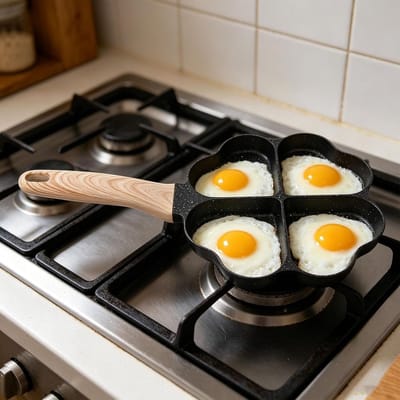Hartvormige Eierpan - Koekenpan Omeletpan - Ontbijt Maken - Antiaanbaklaag - 4 Kopjes - Zwart