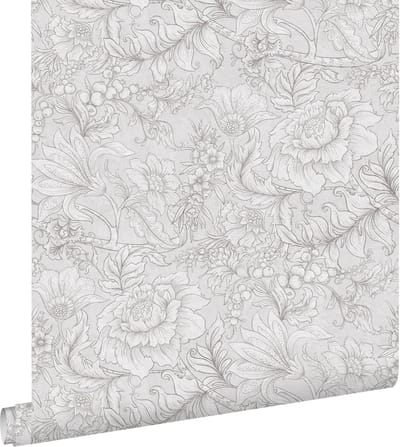 ESTAhome behang bloemmotief grijs - 50 x 900 cm - 139796