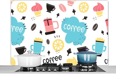 Spatscherm keuken 120x80 cm - Kookplaat achterwand Patronen - Koffiebonen - Koffie - IJs - Muurbeschermer - Spatwand fornuis - Hoogwaardig aluminium
