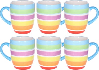 Secret de Gourmet Koffiemokken Curacao - 6x stuks - Keramiek - multi kleuren blauw - 300 ml - 8 x 11 cm - Luxe uitstraling