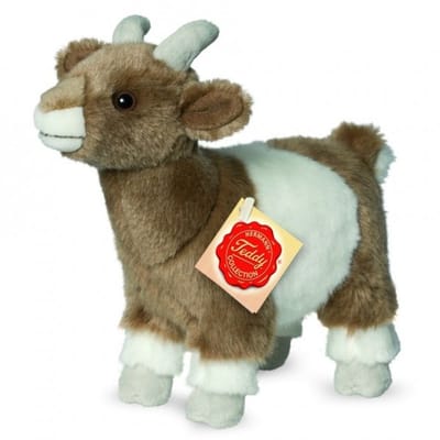 Hermann Teddy Knuffeldier Geit - zachte pluche stof - premium knuffels - bruin/wit - 22 cm