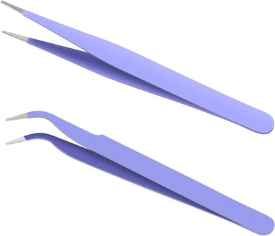 Precisie Pincet Set van 2 voor Wimperextensions, Antistatisch Roestvrij Staal, Rechte en Gebogen Tips, Perfect voor Valse Wimpers en Make-up toepassingen