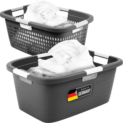 Wasmand 40L + wasbak 40L, wasboxset, wasemmer, wascontainer voor badkamerwas, vuile was, wasmanden, wasbak, wasmand, wasmand, verzamelbox