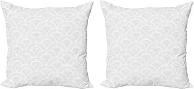 ABAKUHAUS Sierkussenhoezen in grijs en wit, set van 2, vintage cirkels, 45x45 cm, warm taupe wit