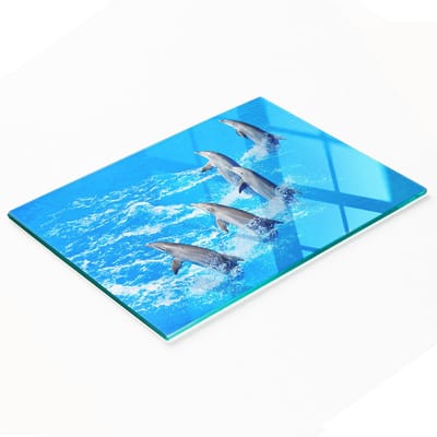 Decoratieve snijplank van gehard glas met dolfijnenmotief, 80x52 cm