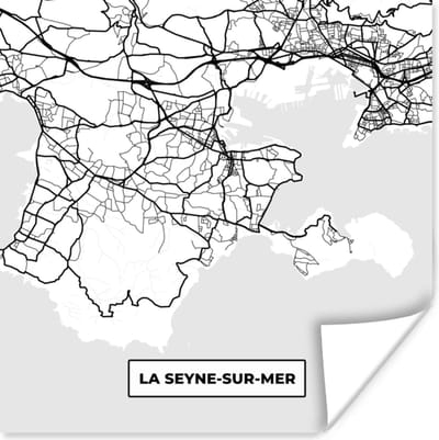 Poster Frankrijk - Kaart - Plattegrond - Stadskaart - La Seyne-sur-Mer - Zwart wit - 100x100 cm XXL