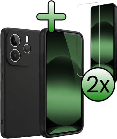 Hoesje Met 2x Screenprotector - Geschikt voor Xiaomi Redmi Note 14 5G - Sterk & Shockproof - Back Cover - Siliconen Case - Telefoon Hoes - Zwart