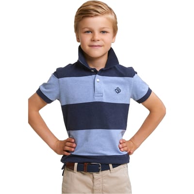 River Woods Custom Fit Striped Stretch Polo Night Blue Mix/seashore Mix Size: 4 | Shirts Outlet | Unisex | Blauw
